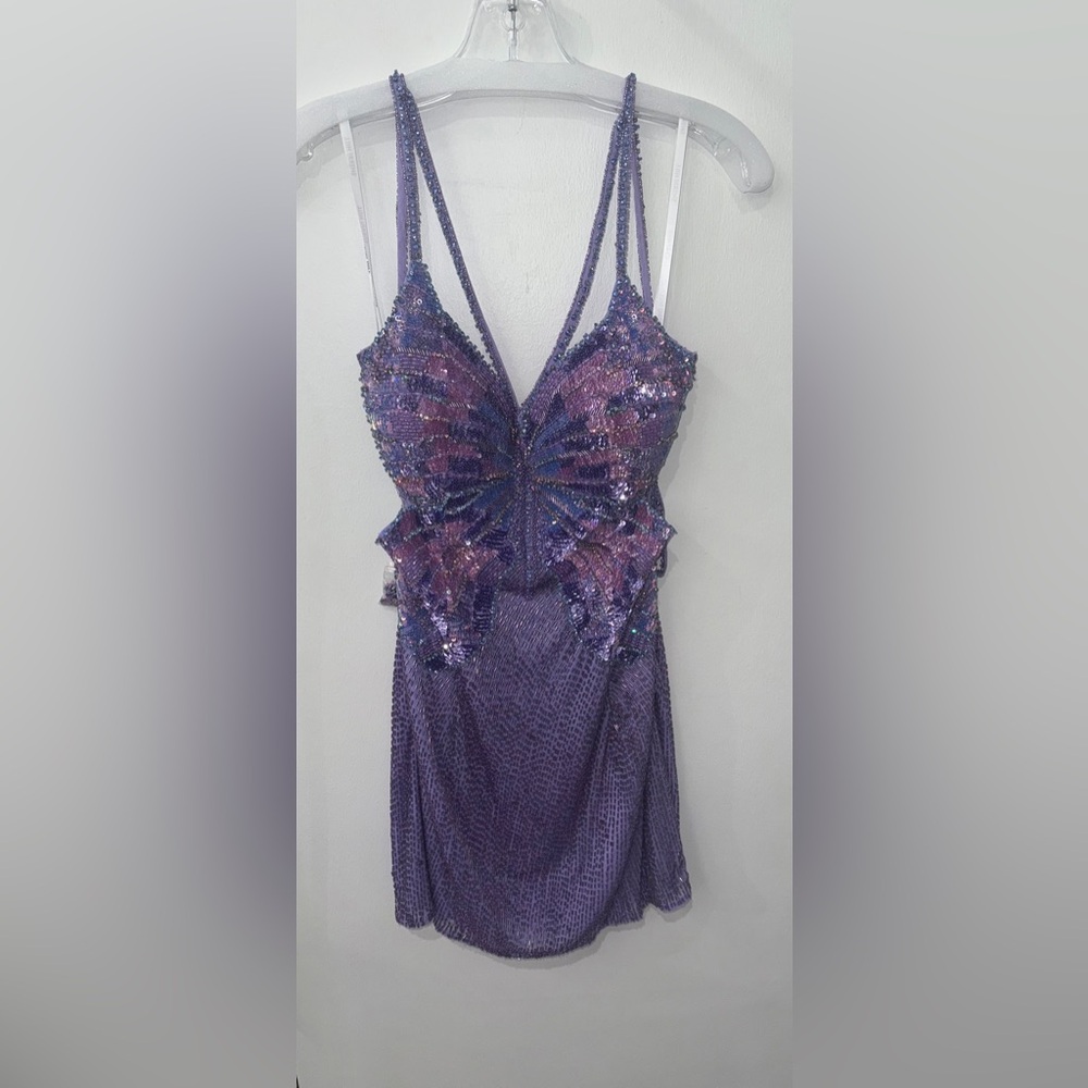 Sherri Hill Beaded Butterfly Mini Dress Lilac Sz 10 🦋